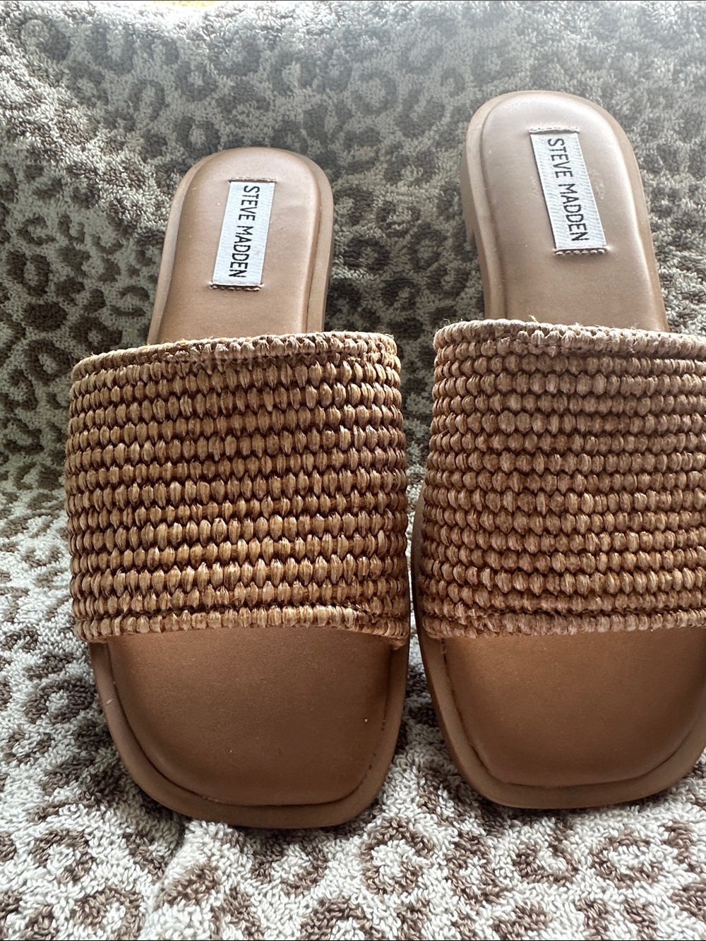Steve Madden Tan Woven Slide Mules